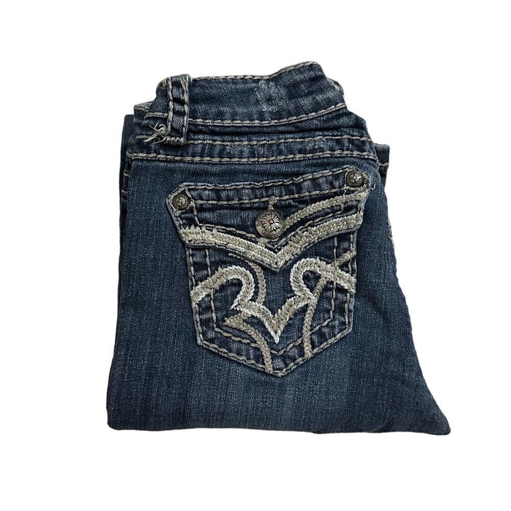 L.A. Idol Y2K Dark Wash Embellished Flap Pocket Flared Bellbottom Denim Jeans